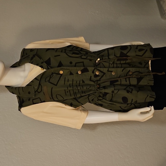 Vtg FOREVER 21 Army Green Abstract   Geometric Military Utility Vest - Picture 2 of 8